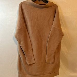 Women's Long Sleeve Mock Neck Loose Fitting Slouchy Tunic Sweater (Rose color)